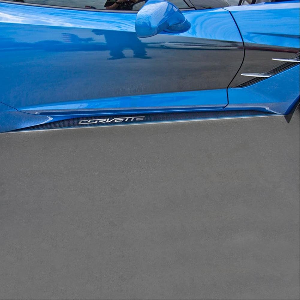 Corvette Side Skirts Stainless Steel w/Carbon Fiber & Corvette Script : C7 Stingray, Z51