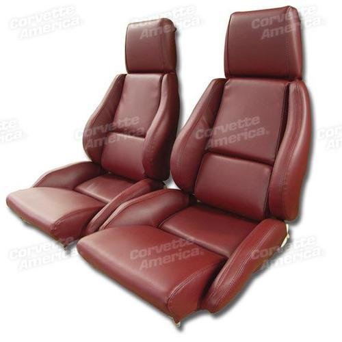 Corvette Mounted Leather Like Seat Covers. Red Standard No-Perforations: 1984-1985