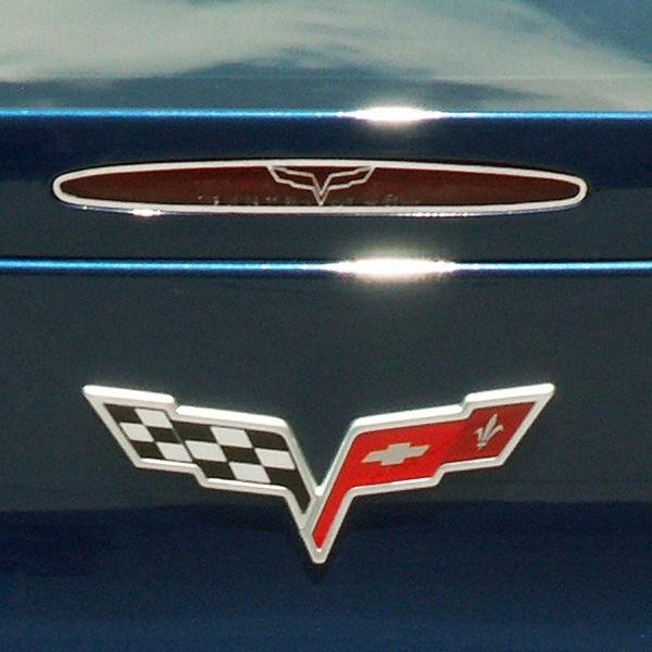 Corvette 5th Brake Light Trim with Crossed Flags - Polished Stainless Steel : 2005-2013 C6, Z06, ZR1, Grand Sport