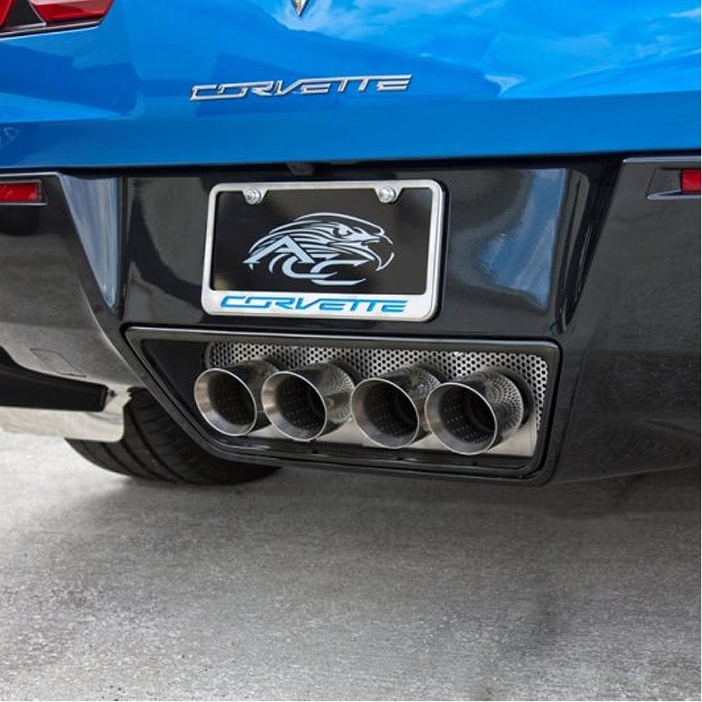 Corvette License Plate Frame - Chrome w/Stainless Steel Overlay & Carbon Fiber "CORVETTE" Script : C7 Stingray, Z51