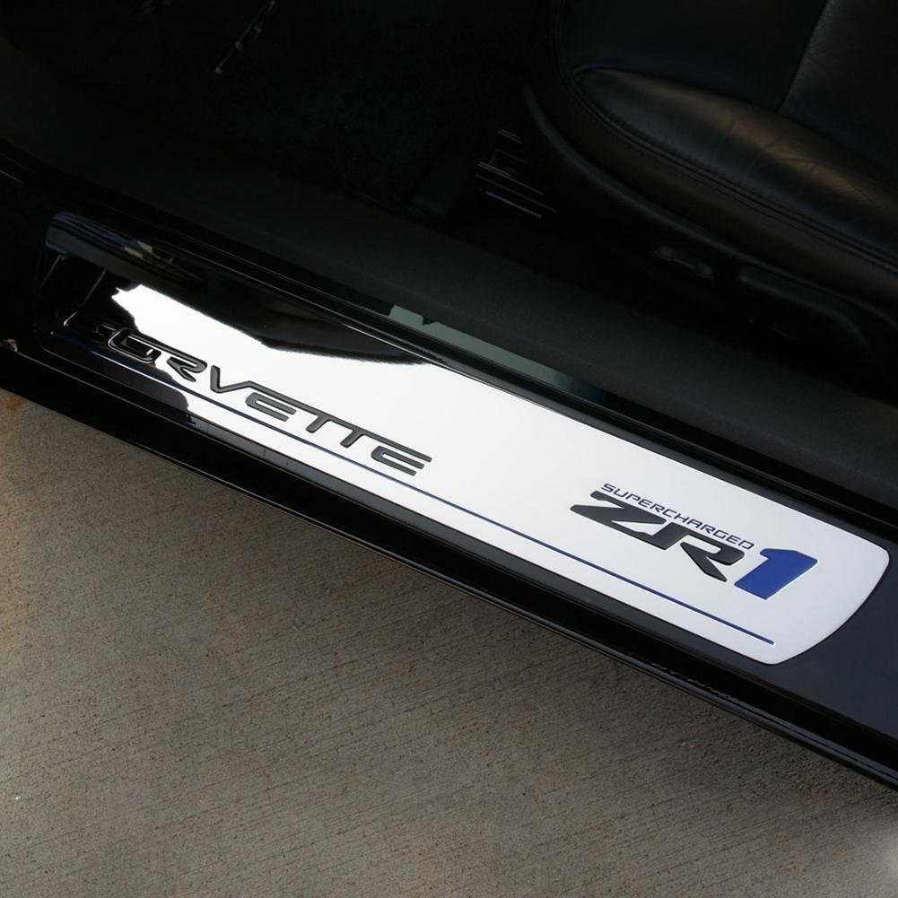 Corvette Door Sill Plates - Billet Chrome with ZR1 Logo : 2009-2013