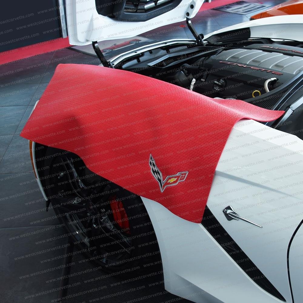 Corvette Fender Mat with C7 Crossed Flags Logo - 36" X 24" : Red