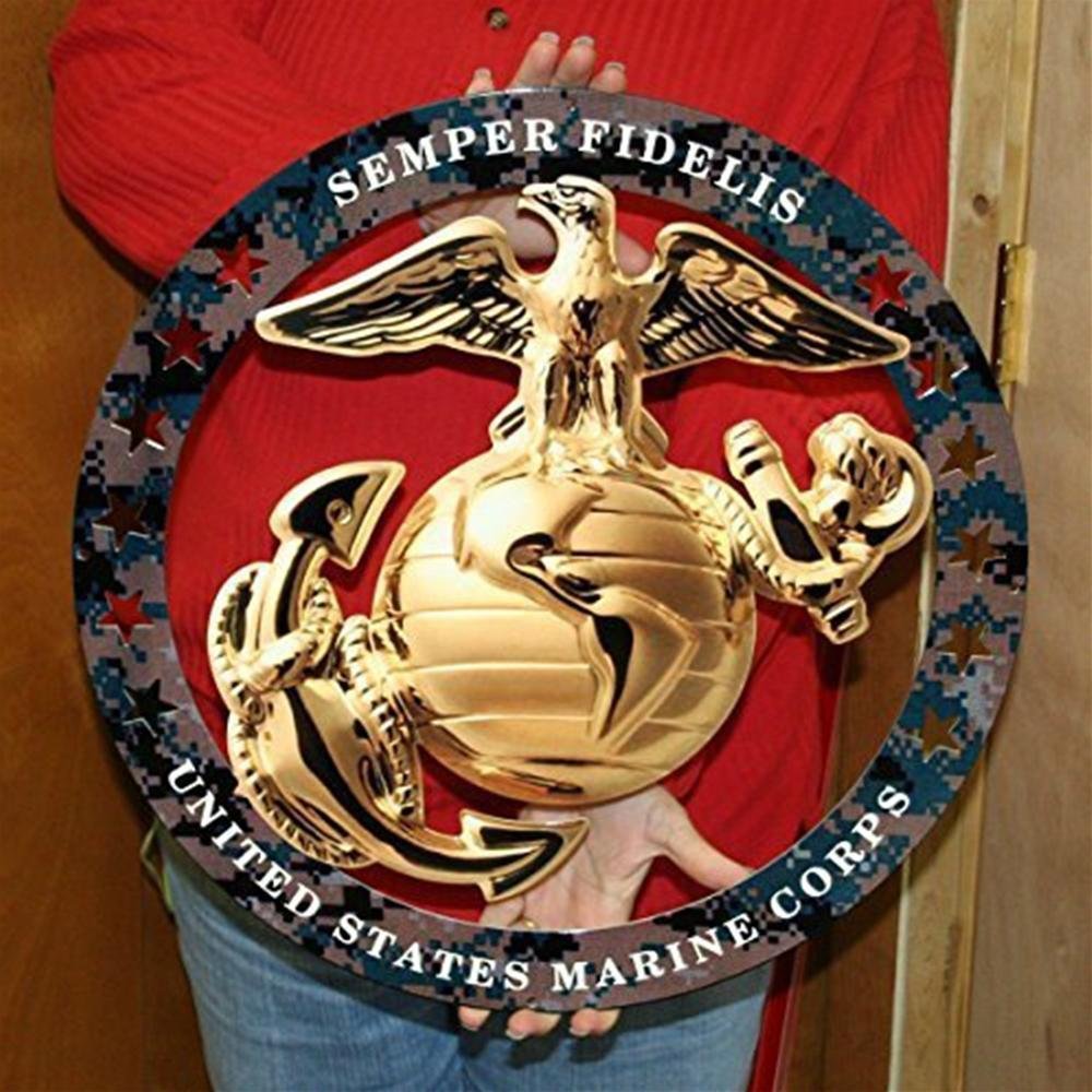 USMC Globe Round Enlisted Metal Wall Sign w/Camo Circle : 19
