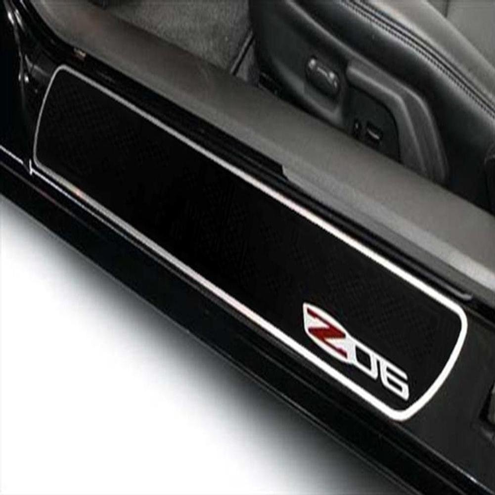 Corvette Door Sill Plates - Brushed Aluminum with Z06 505HP Logo : 2006-2013 Z06