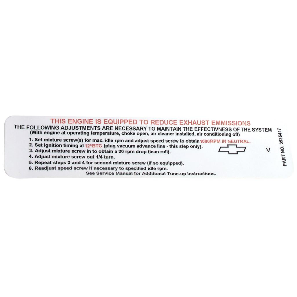 C3 1968 Corvette Label, Emission 400 Horsepower L-88