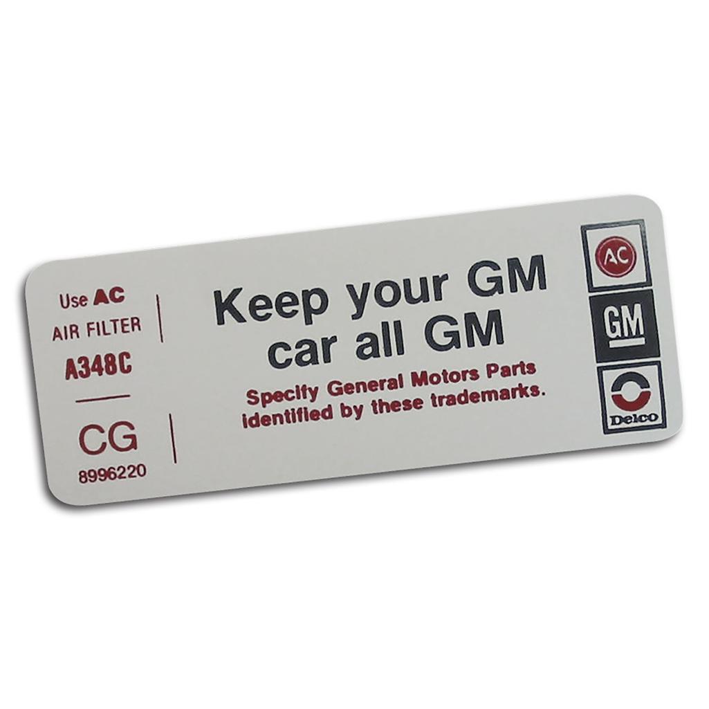 C3 1979 Corvette Decal, Air Cleaner - Keep Your GM Car All GM
