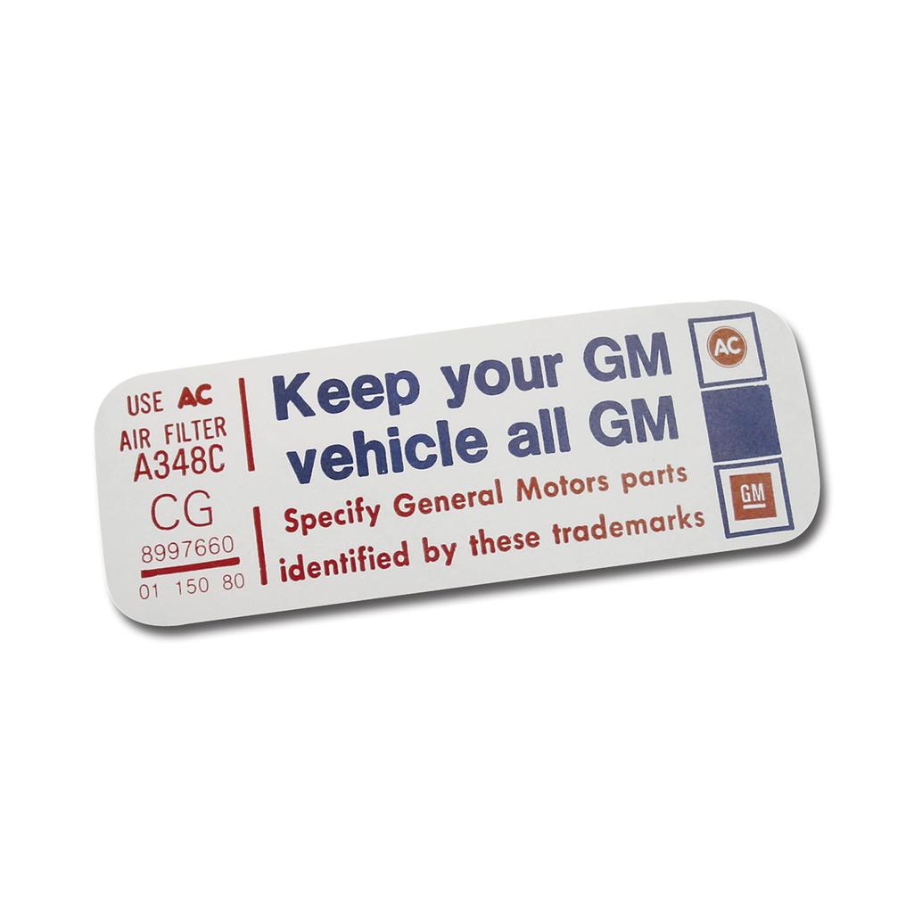 C3 1979 Corvette Decal, Air Cleaner - Keep Your GM Car All GM