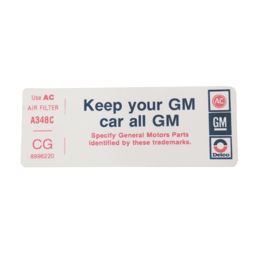 C3 1978 Corvette Decal, Air Cleaner - Keep Your GM Car All GM