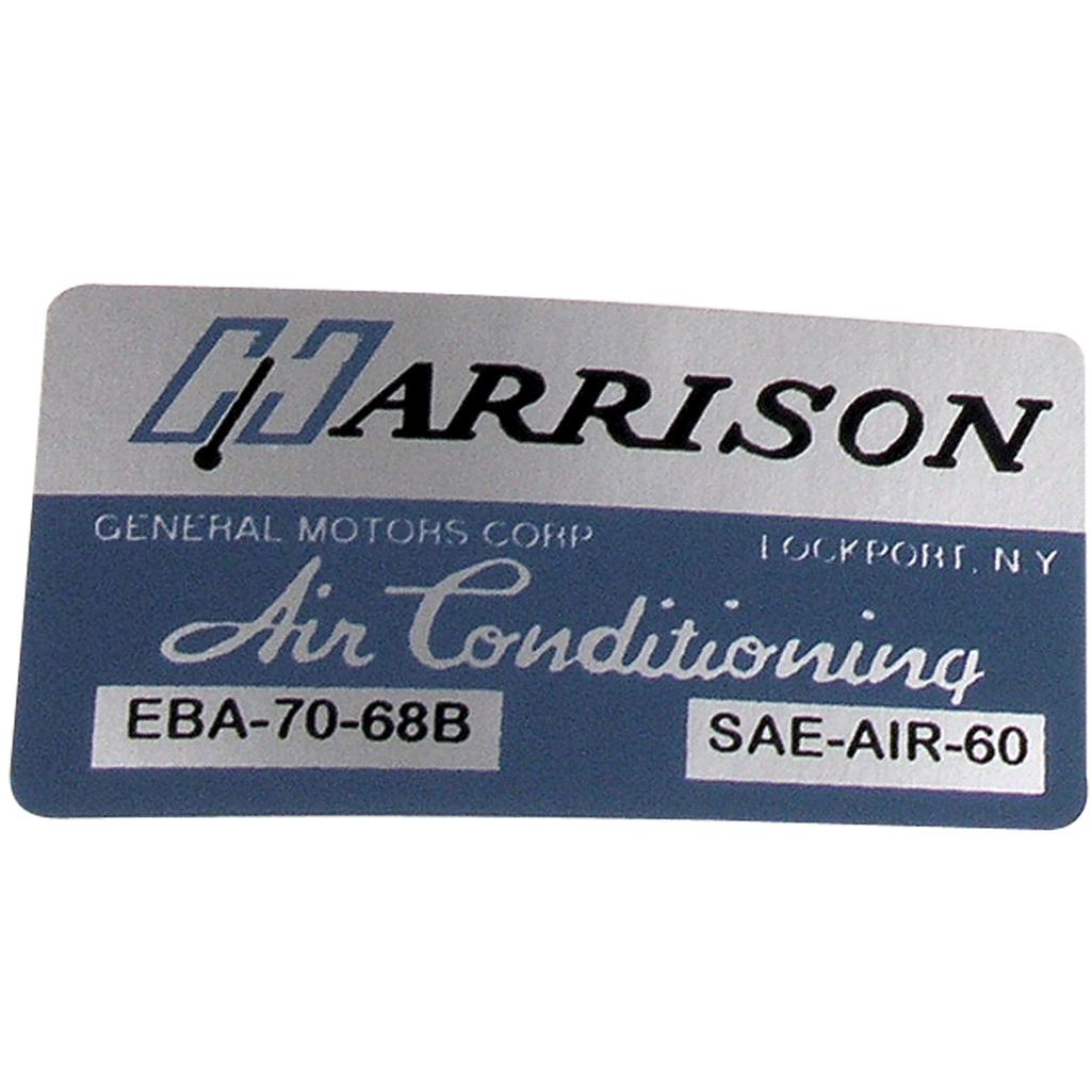 C3 1968 Corvette Decal, Air Conditioner Foil Plate