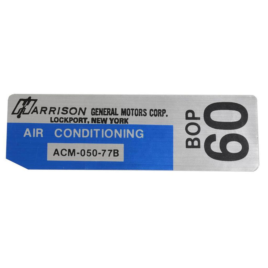 C3 1977 Corvette Decal, Air Conditioner Foil Plate