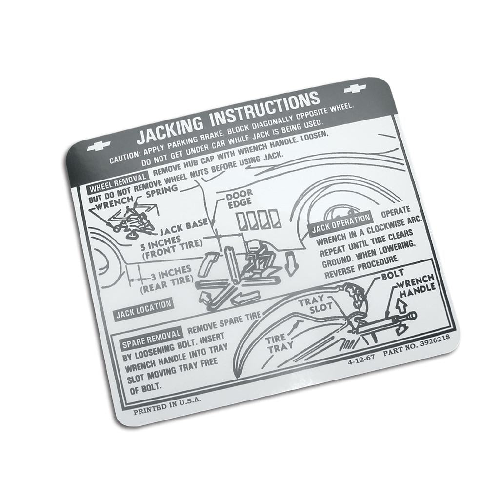 C3 1968-1973 Corvette Decal, Jacking Instruction