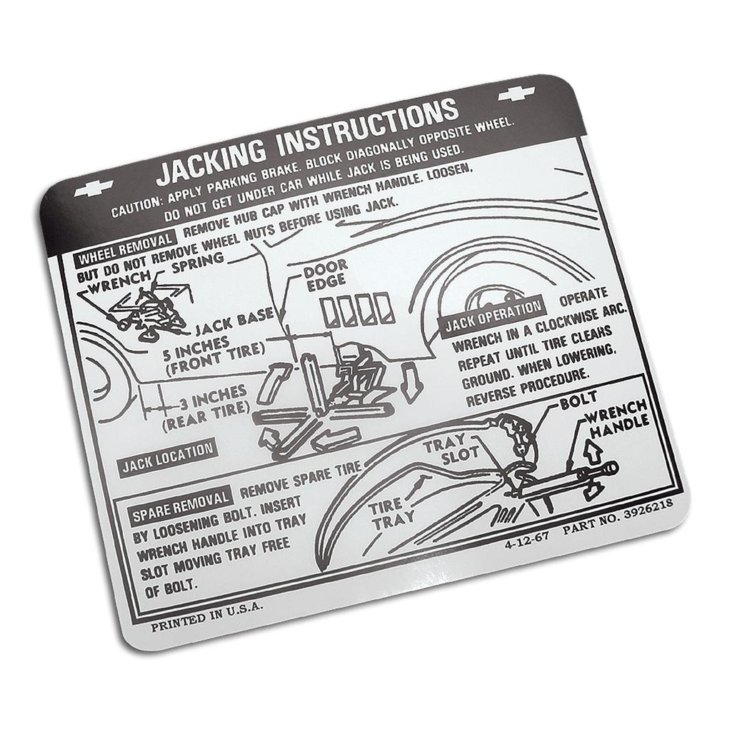 C3 1968-1973 Corvette Decal, Jacking Instruction