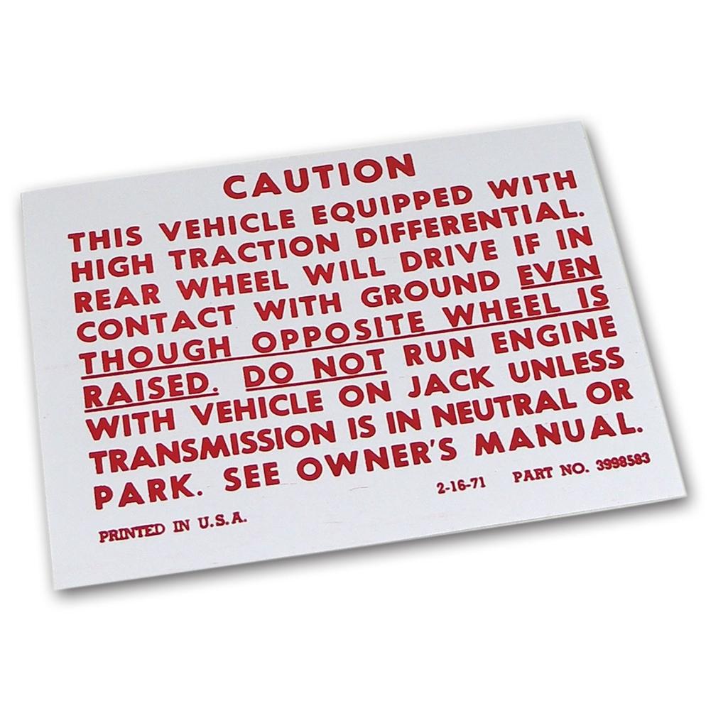 C3 1972-1973 Corvette Decal, Positraction