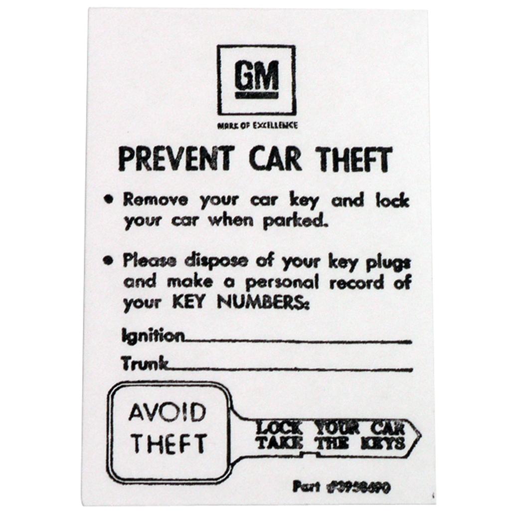C3 1969-1976 Corvette Key Envelope