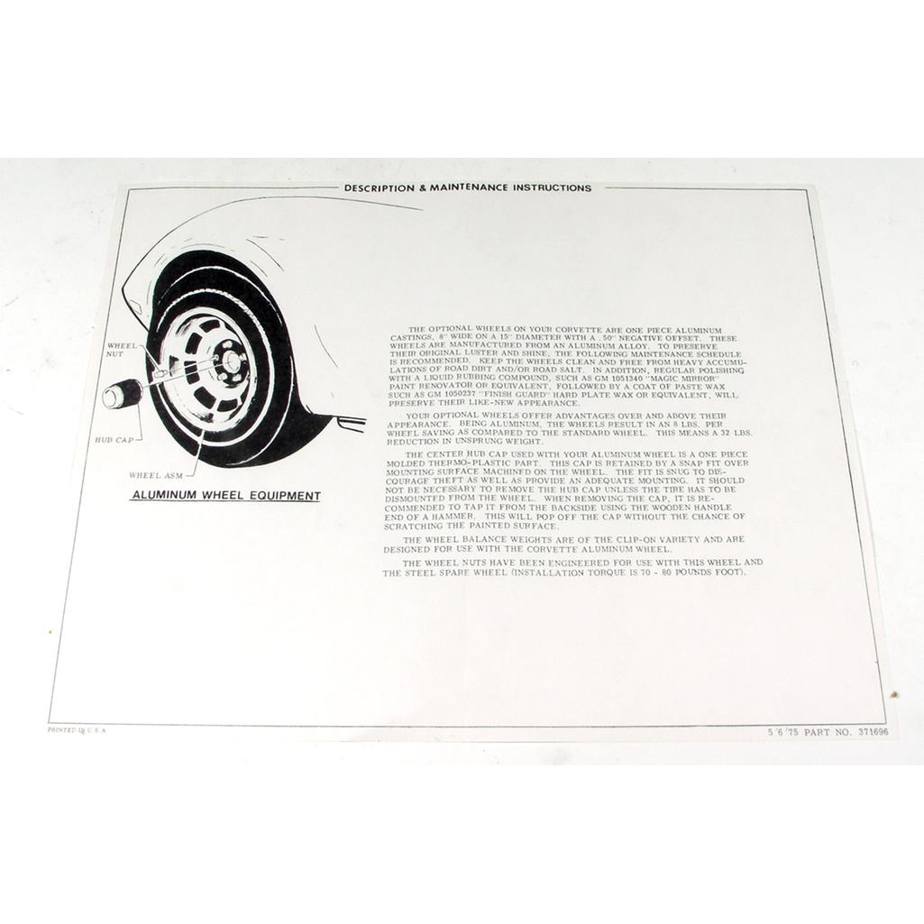 C3 1976-1978 Corvette Instructions, Aluminum Wheel
