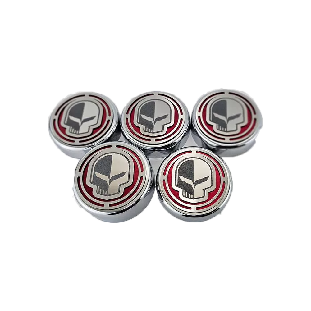 Corvette Engine Cap Set Jake Logo Stainless 5pc Automatic Trans : 2014-2019 C7 Stingray Z06, ZR1, Grand Sport