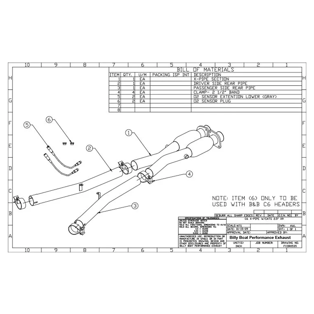 Corvette X-Pipe B&B : 2009-2013 C6 - 2.5" w/ Hi-Flow Cats