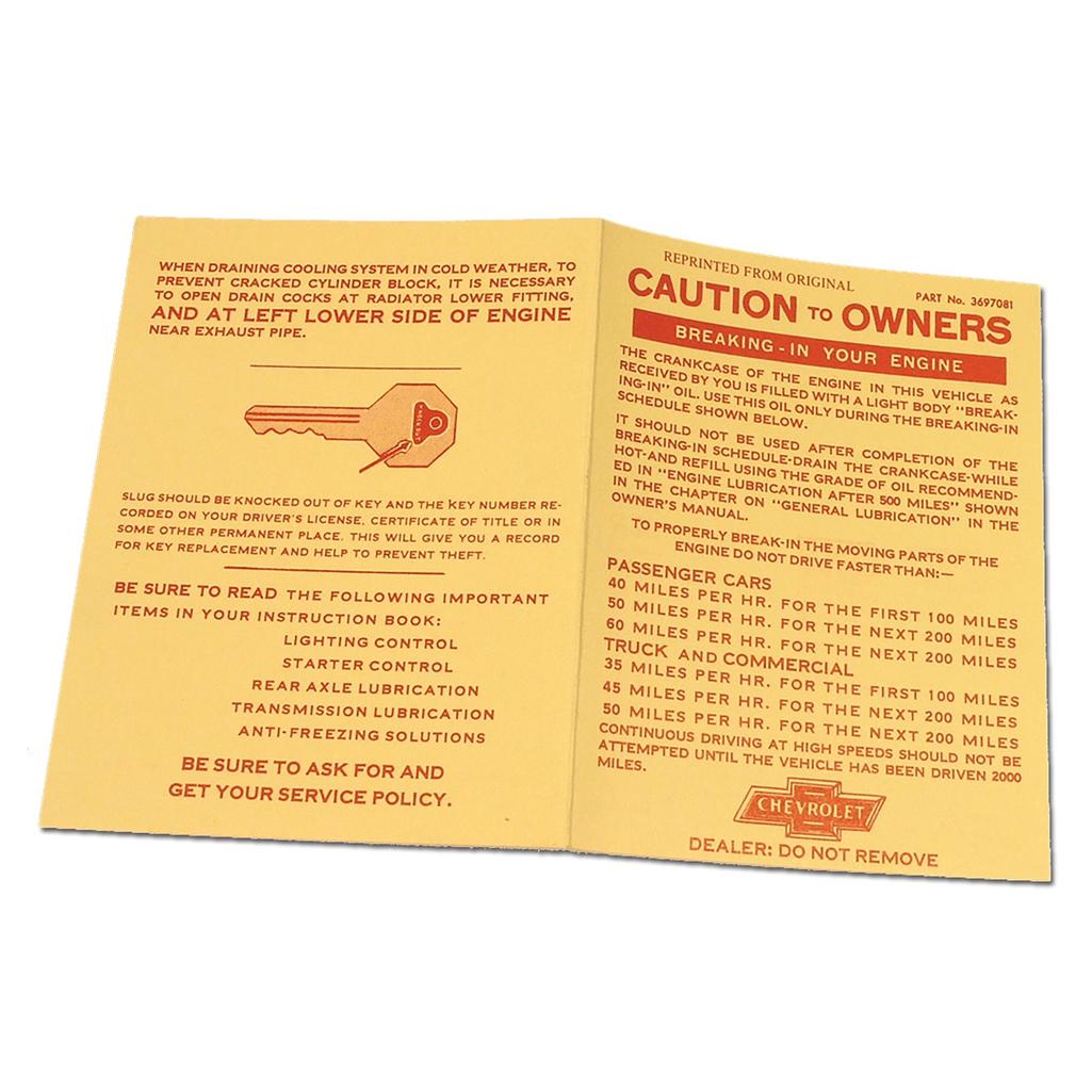 C1 1956-1960 Corvette Card, Engine Break-In