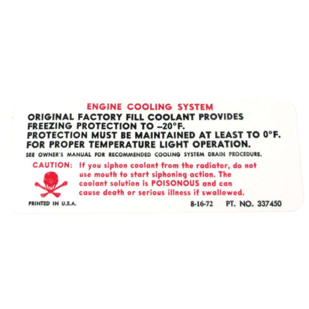 C3 1973 Corvette Decal, Radiator Caution