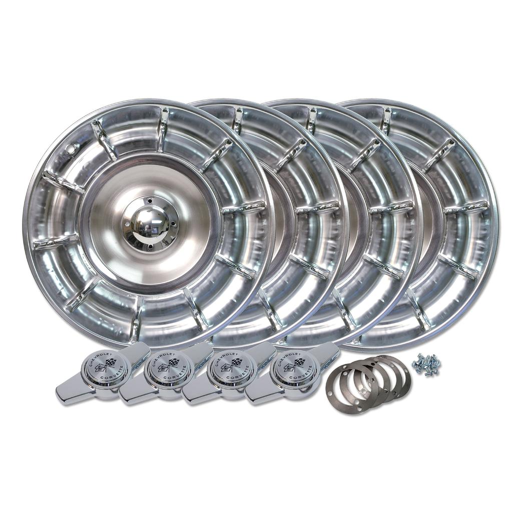 C1 1956-1958 Corvette Hubcaps W/Spinners, 4 Piece Set