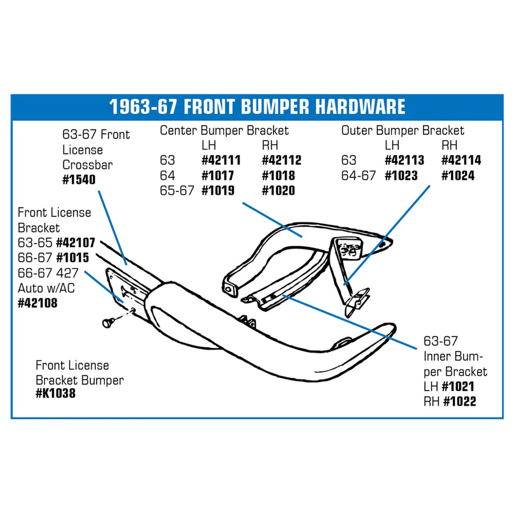 C2 1964 Corvette Front Bumper Bracket - Center Left Hand