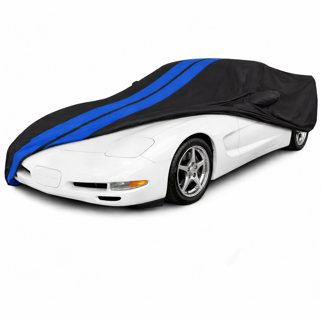 Corvette Ultraguard Plus Car Cover - Indoor/Outdoor Protection - Black W/ Blue Stripes : 1997-2004 C5, Z06
