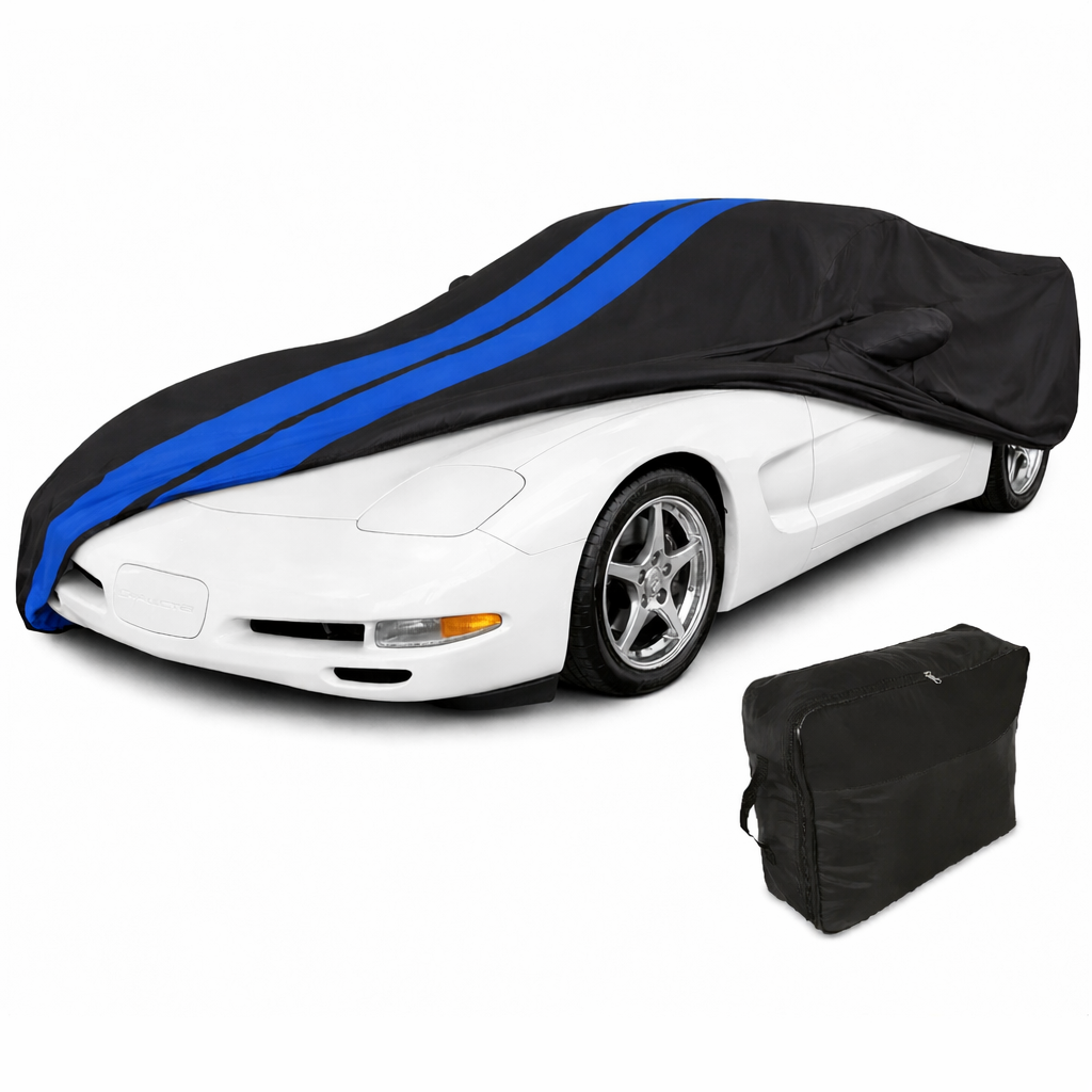 Corvette Ultraguard Plus Car Cover - Indoor/Outdoor Protection - Black W/ Blue Stripes : 1997-2004 C5, Z06