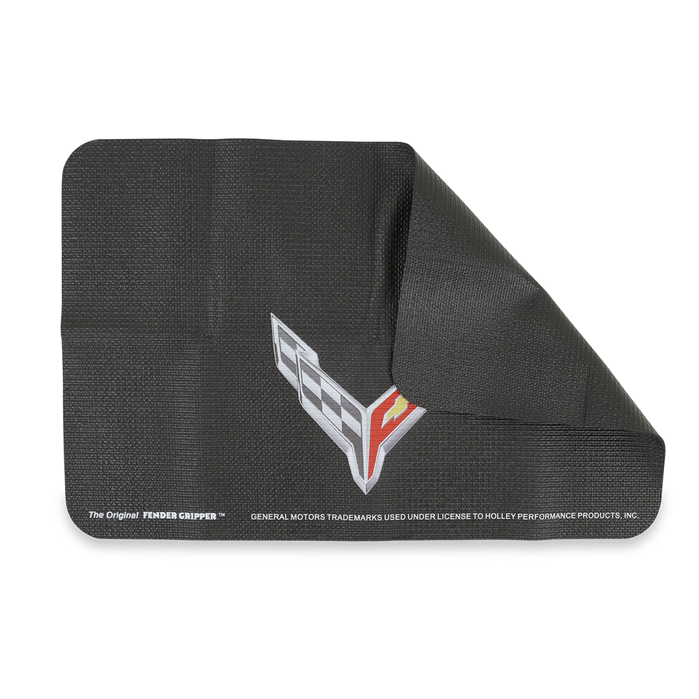 Corvette Original Fender Gripper Mat with C8 Crossed Flags Logo - 34" X 22" : Black