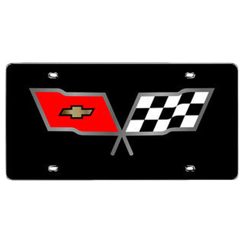 C3 1968-1982 Corvette Carbon Stainless License Plate Cover - Flags