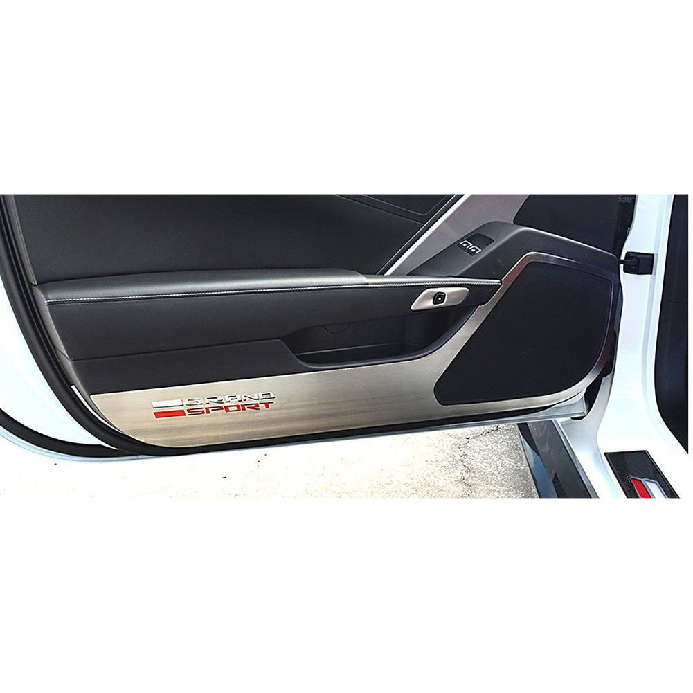 Corvette Door Guards Brushed Trim With Grand Sport Logo: 2017-2019 C7 Grand Sport