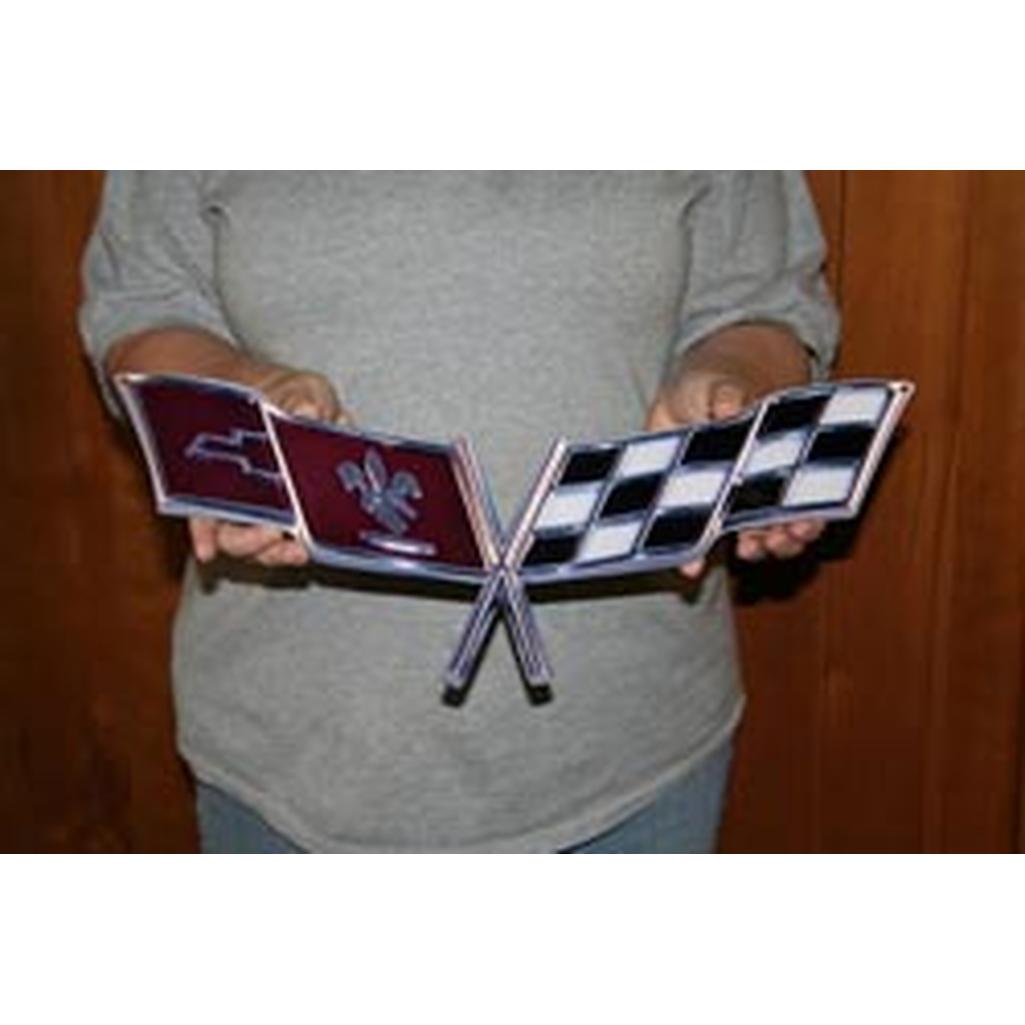 C3 1976-1979 Corvette Front & Rear Bumper Emblem Style Metal Signs - 32x13 Front18x3 Rear