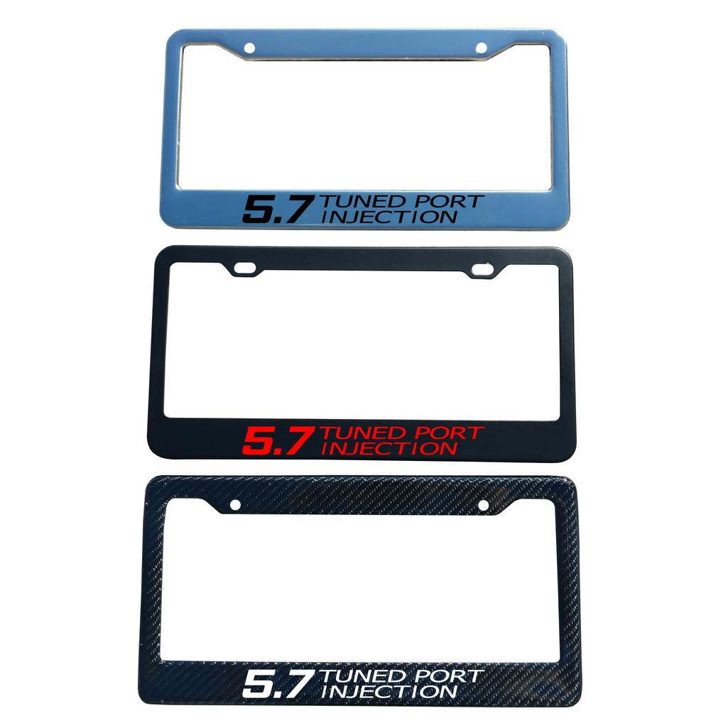 C4 1984-1996 Corvette Black License Plate Frame - w/ 5.7 Tuned Port Injection Decal Matte Red - Black Frame With Matte Red Decal