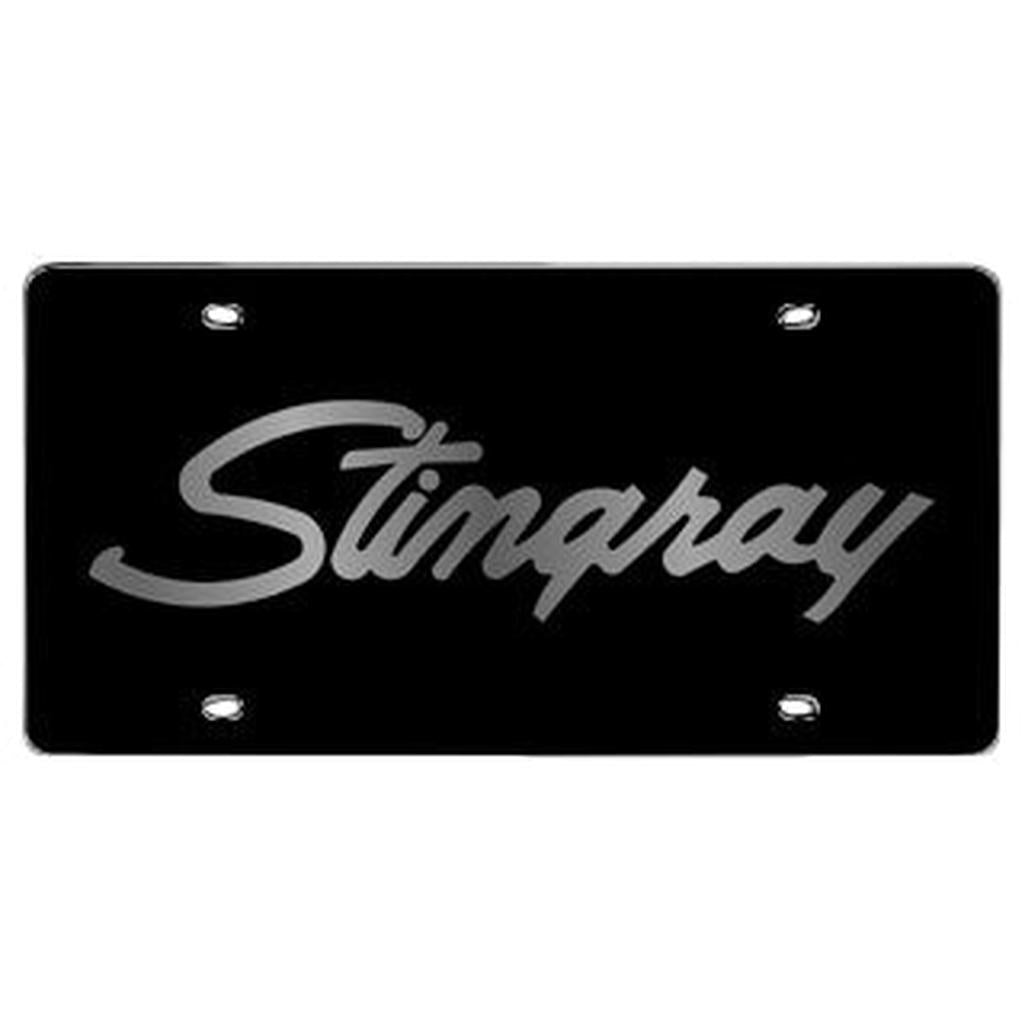 C3 1968-1982 Corvette Black Carbon Stainless License Plate Cover - Stingray Script