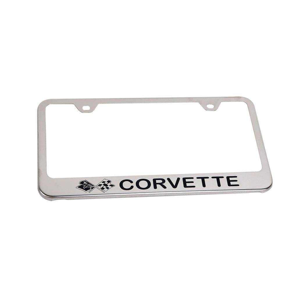 C3 1968-1982 Corvette License Plate Frame W/Laser Etched Logo - Mirrored Chrome