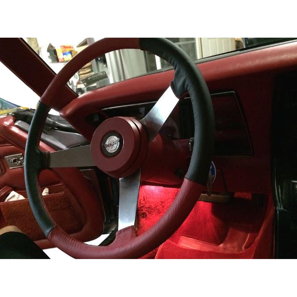 C3 1977-1982 Corvette Leather Steering Wheel Cover - Dark Blue W/Medium Blue Stitch - Dark Blue With Medium Blue Stitch