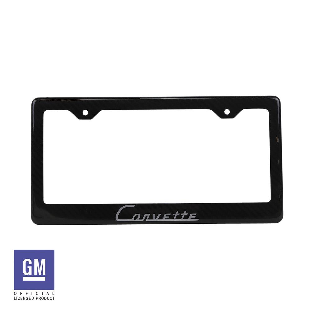 C1 1953-1962 Corvette License Plate Frame Carbon Fiber W/Silver Corvette Script