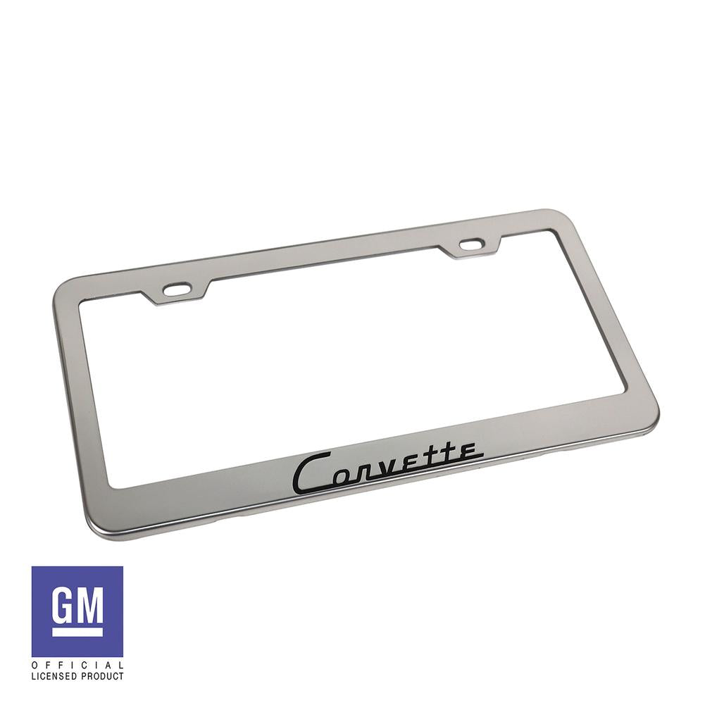 C1 1953-1962 Corvette License Plate Frame - Polished Stainless Steel W/Carbon Fiber Corvette Script