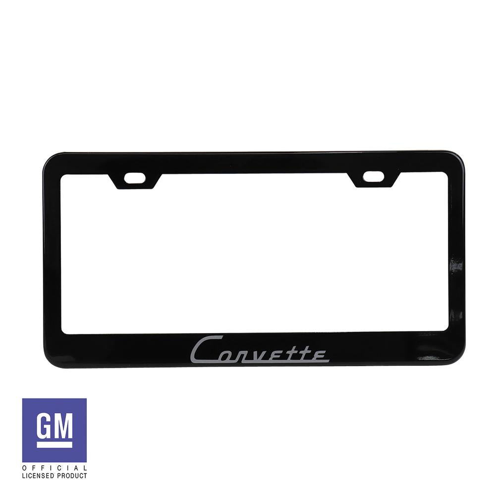 C1 1953-1962 Corvette License Plate Frame - Matte Black W/Silver Corvette Script