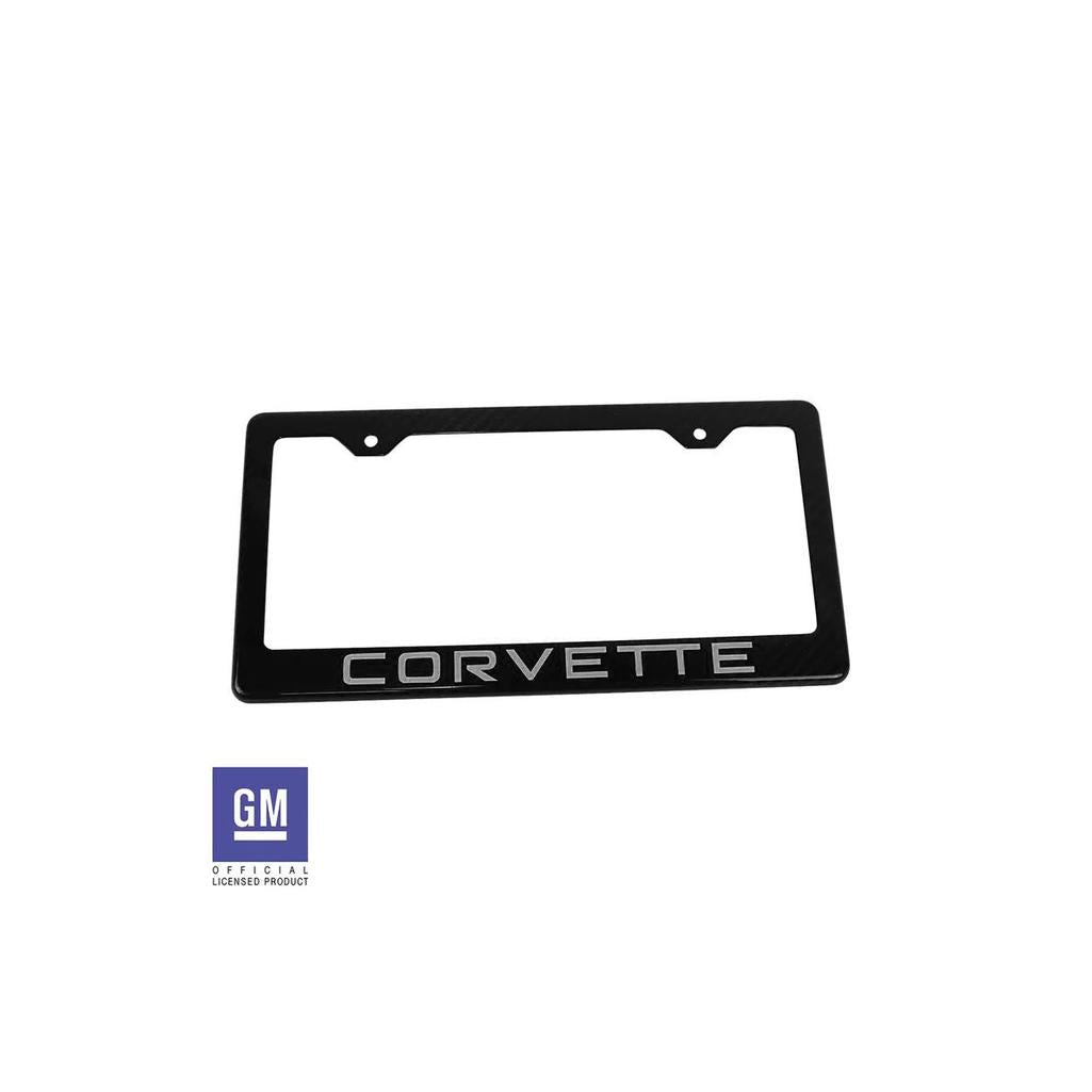 C4 1984-1996 Corvette License Plate Frame - Carbon Fiber W/Silver Corvette Script - Silver Script