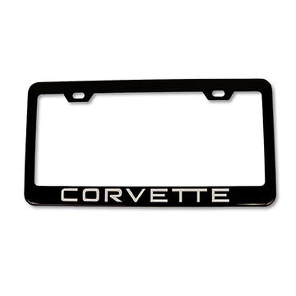 C4 1984-1996 Corvette License Plate Frame - Matte Black W/White Corvette Script - White Script