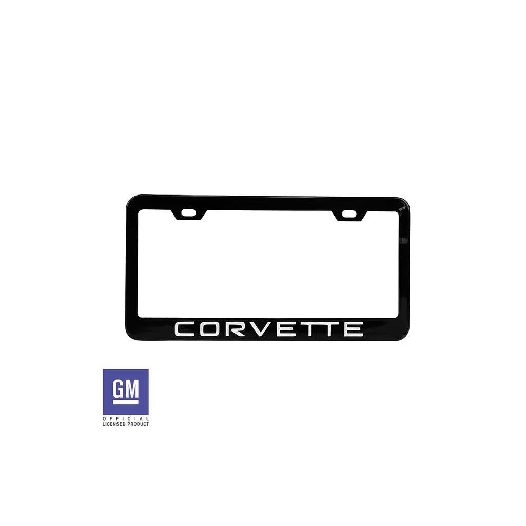 C4 1984-1996 Corvette License Plate Frame - Matte Black W/White Corvette Script - White Script