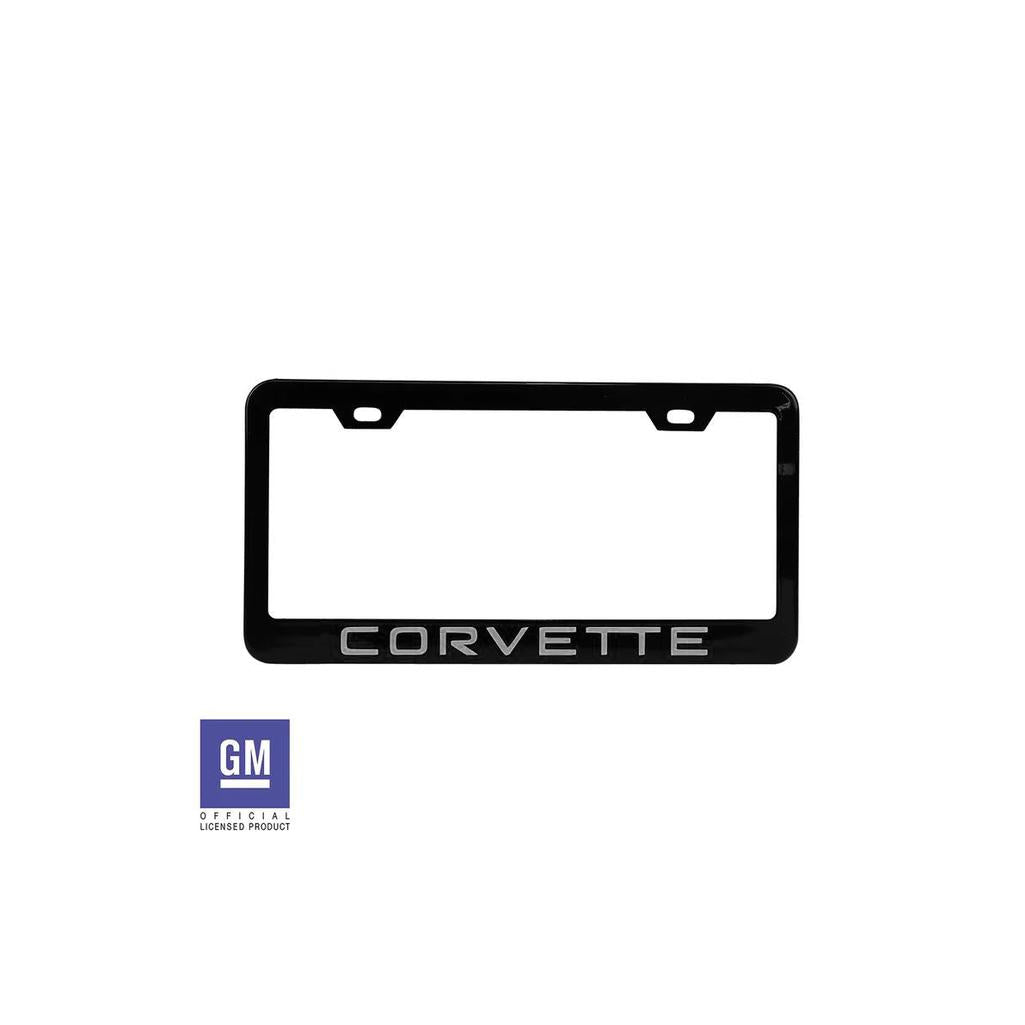 C4 1984-1996 Corvette License Plate Frame - Matte Black W/Silver Corvette Script - Silver Script
