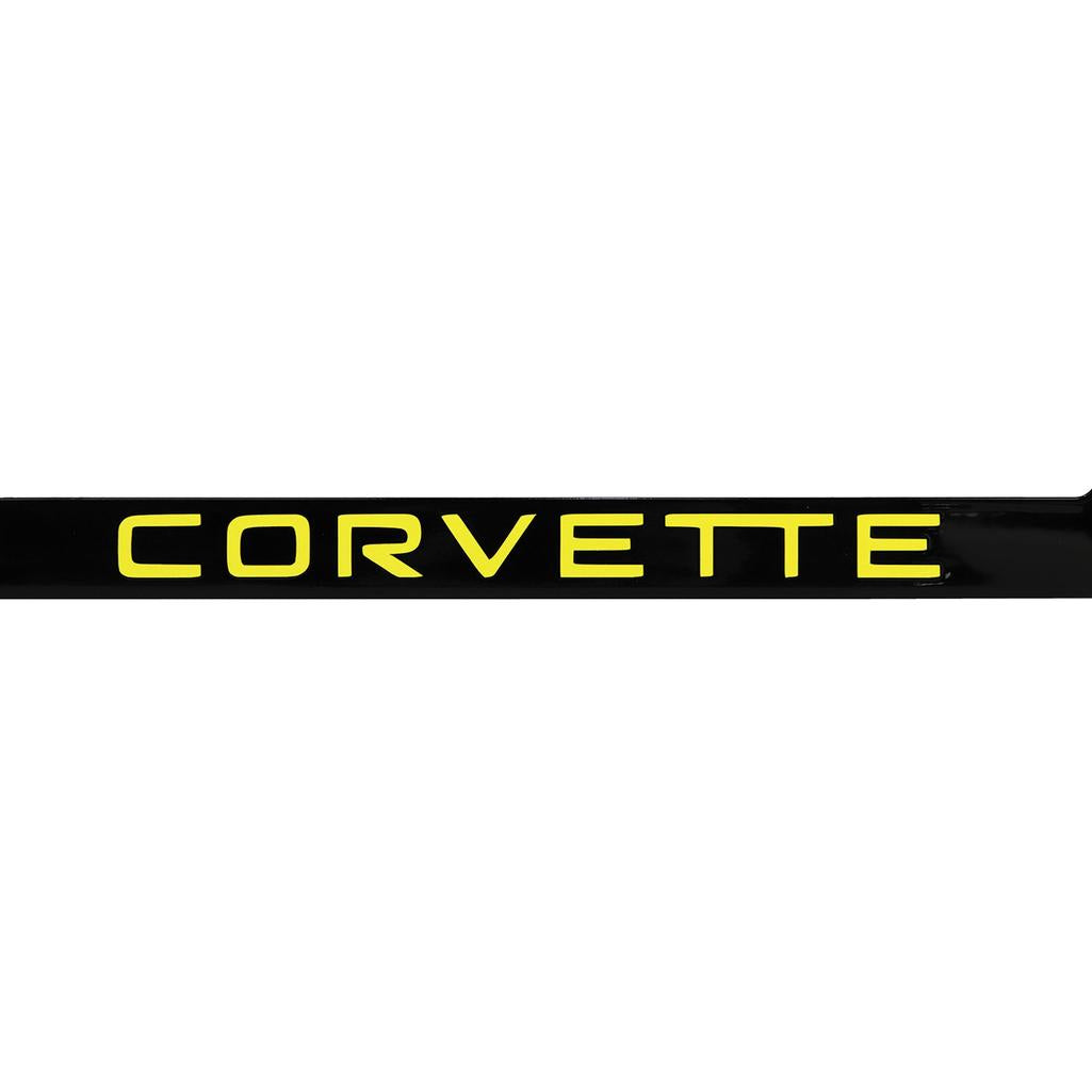 C4 1984-1996 Corvette License Plate Frame - Matte Black W/Yellow Corvette Script - Yellow Script