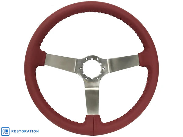 C3 1977-1979 Corvette Replacement Style Steering Wheel - Leather W/Satin Spokes - Red