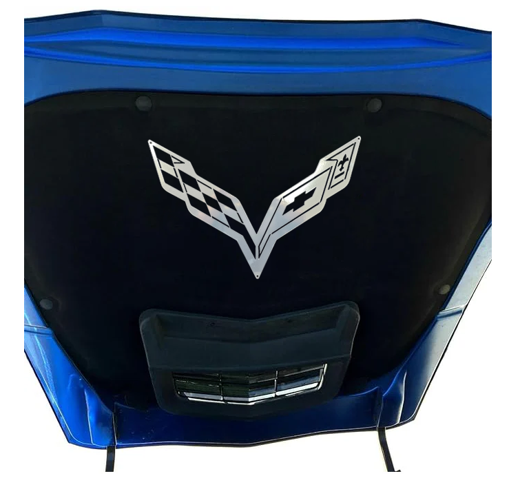 Corvette Metal Crossed Flags Hood Panel Badge - Chrome : C7 Stingray, Z51