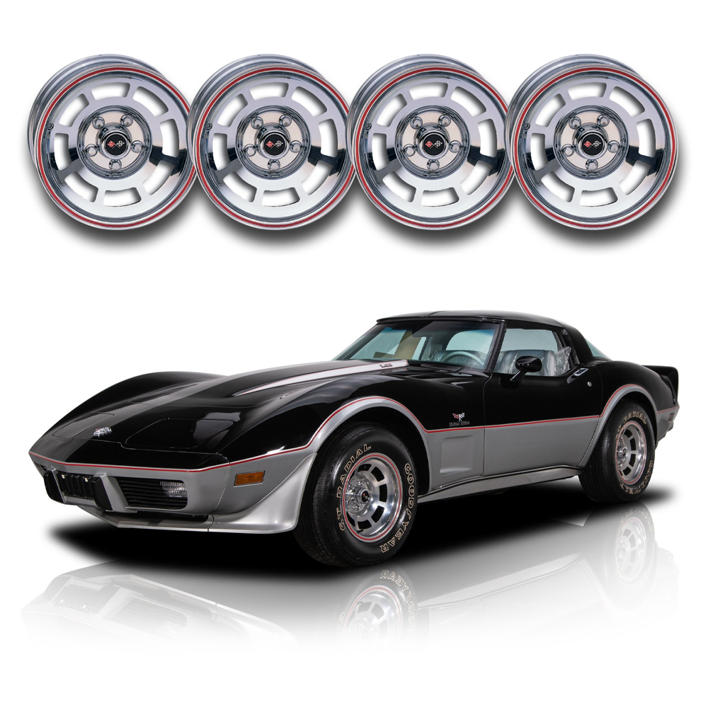 C3 1978 Corvette Reproduction YJ8 Pace Car Aluminum Wheel Set W/Hardware