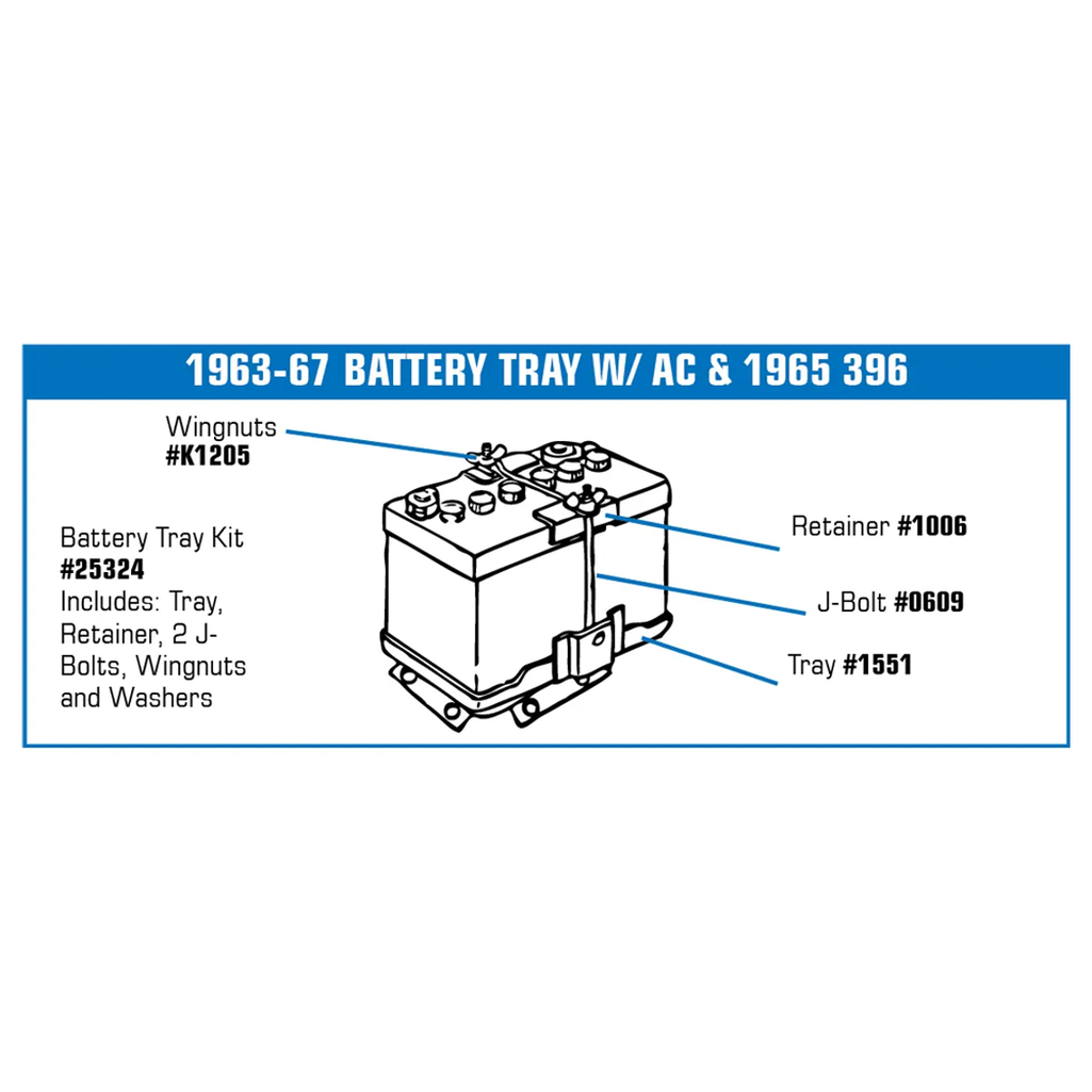 C2 1963-1967 Corvette Battery Tray Kit - W/Air Conditioner & 1965 396
