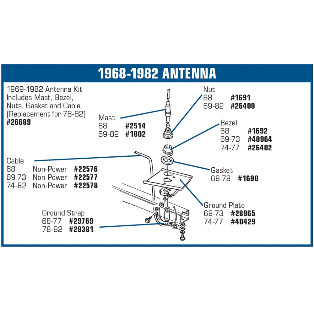 C3 1975-1982 Corvette Antenna Kit - 129-Inch Cable