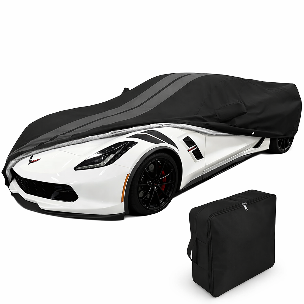 Corvette Ultraguard Plus Car Cover - Indoor/Outdoor Protection - Black W/ Gray Stripes : C7 Stingray, Z51, Z06, Grand Sport