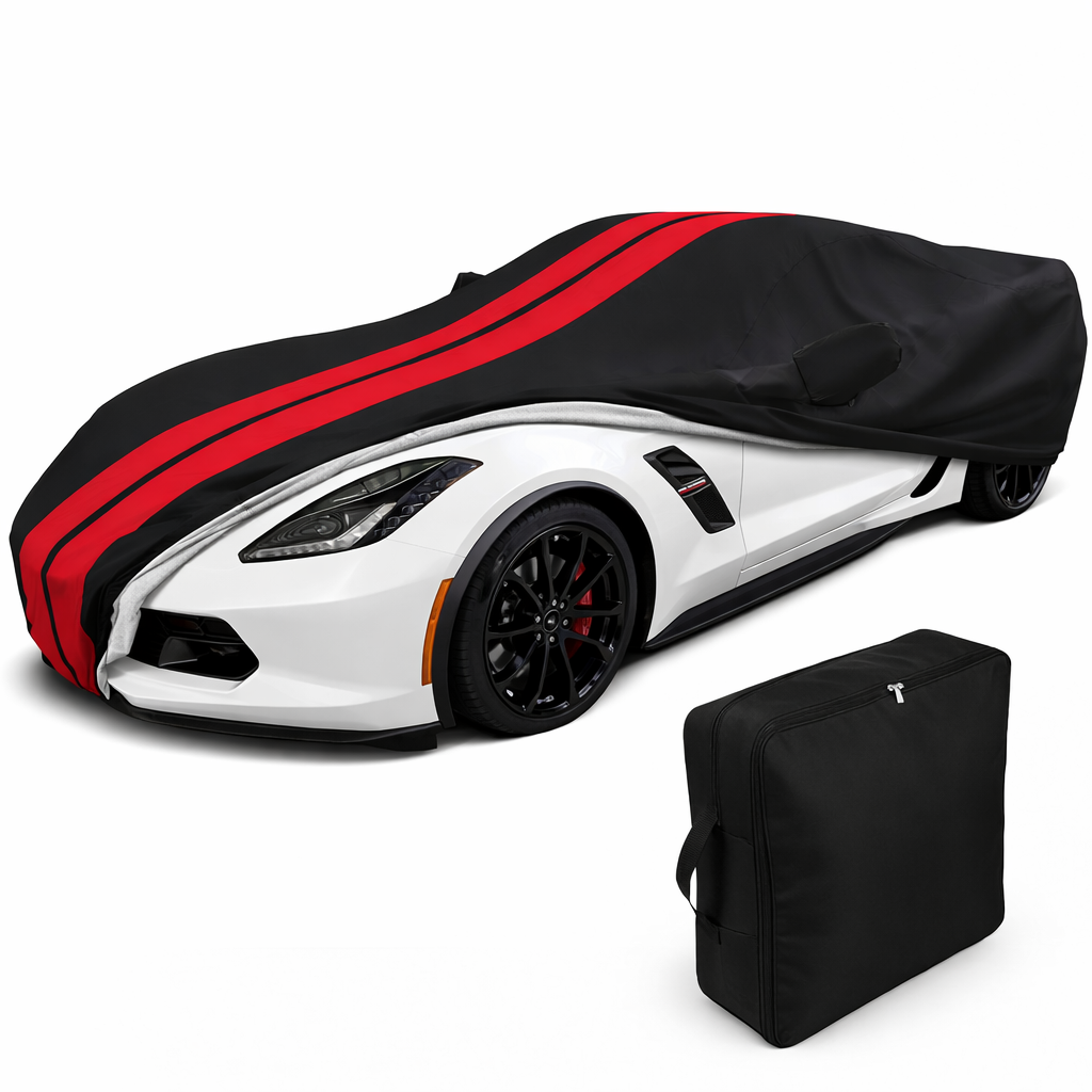 Corvette Ultraguard Plus Car Cover - Indoor/Outdoor Protection - Black W/ Red Stripes : C7 Stingray, Z51, Z06, Grand Sport
